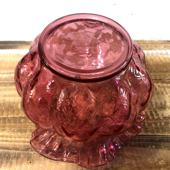 Vintage Cranberry Red Fenton Ruffled Beaded Diamond Optic Vase 5" Tall - Picture 4 of 4